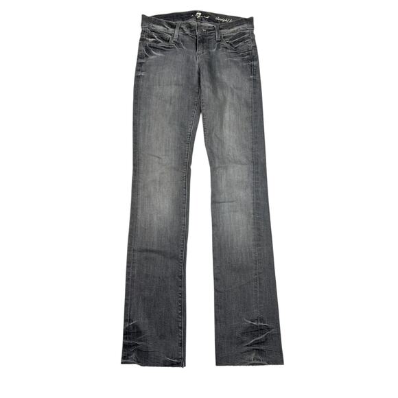 7 For All Mankind 7FAM Straight Leg Low Rise Jeans Frayed Hem Washed Black 24 - Picture 1 of 9